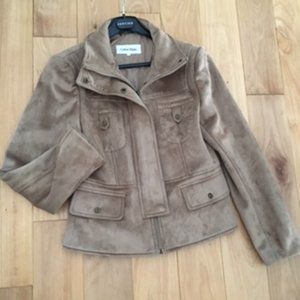 Calvin Klein faux-suede motto jacket size small